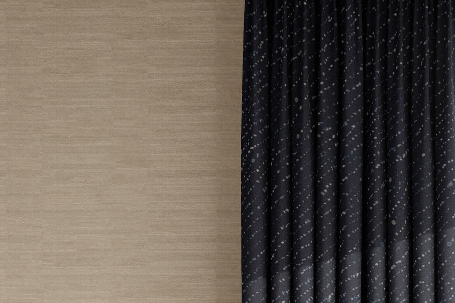 curtains in 100% linen staccato decolorato shibori fabric by the yard in midnight blue