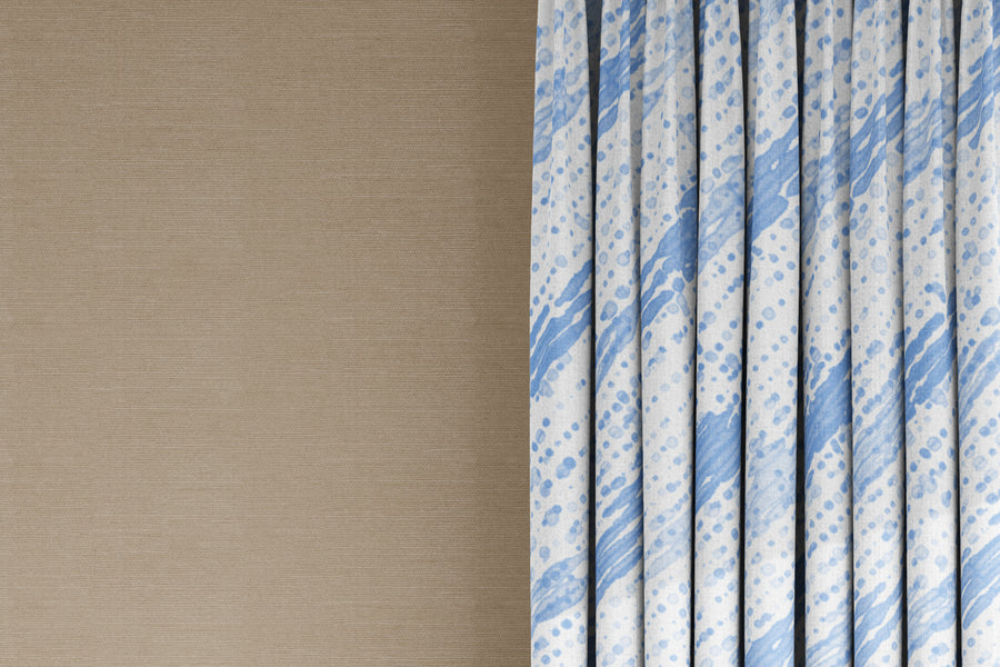 curtains in 100% linen glissando shibori fabric by the yard in powder blue