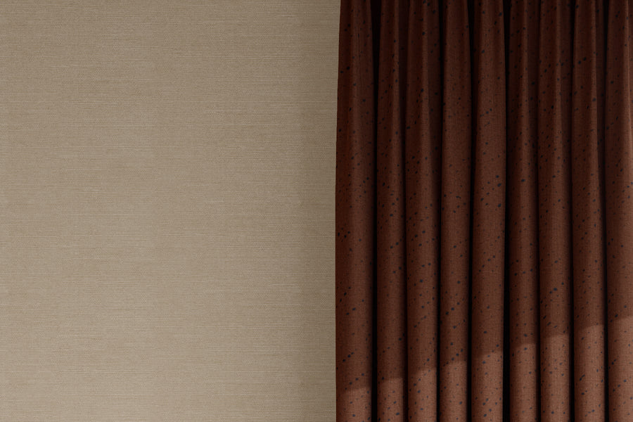 curtains in 100% linen staccato nero shibori fabric by the yard in russet brown