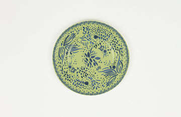 Apple Green 'Mosaic Garden' Fine China Porcelain salad/dessert Plate Hand Decorated in the USA on White Background 