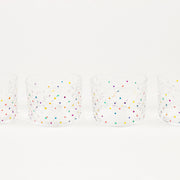 Set of four hand-painted confetti hobnail glasses in multicolor dots