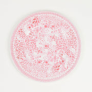Grapefruit pink  ‘mosaic garden’ fine china porcelain dinner plate hand decorated in the usa on white background