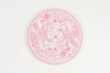  Grapefruit pink  ‘mosaic garden’ fine china porcelain dinner plate hand decorated in the usa on white background