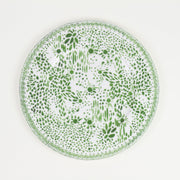 Grass green ‘mosaic garden’ fine china porcelain dinner plate hand decorated in the usa on white background