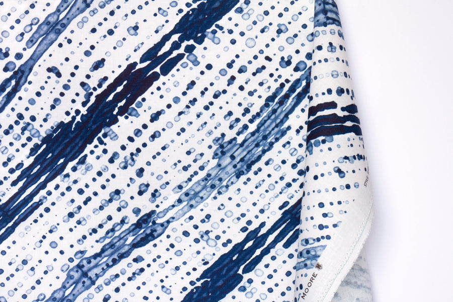 100% linen glissando shibori fabric by the yard with long fold in marine blue