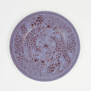 Soft Myrtle purple ‘mosaic garden’ fine china porcelain dinner plate hand decorated in the usa on white background