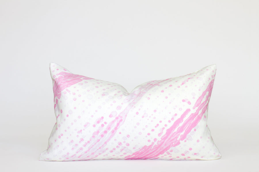 12” x 20” 100% linen reversible glissando shibori pillow in posy pink