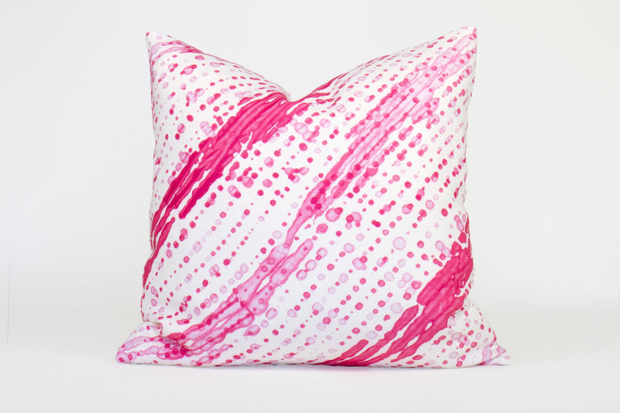 20” x 20” 100% linen reversible glissando shibori pillow in strawberry pink