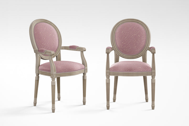 rose clay staccato decolorato linen on two french chairs fine fabric by the yard