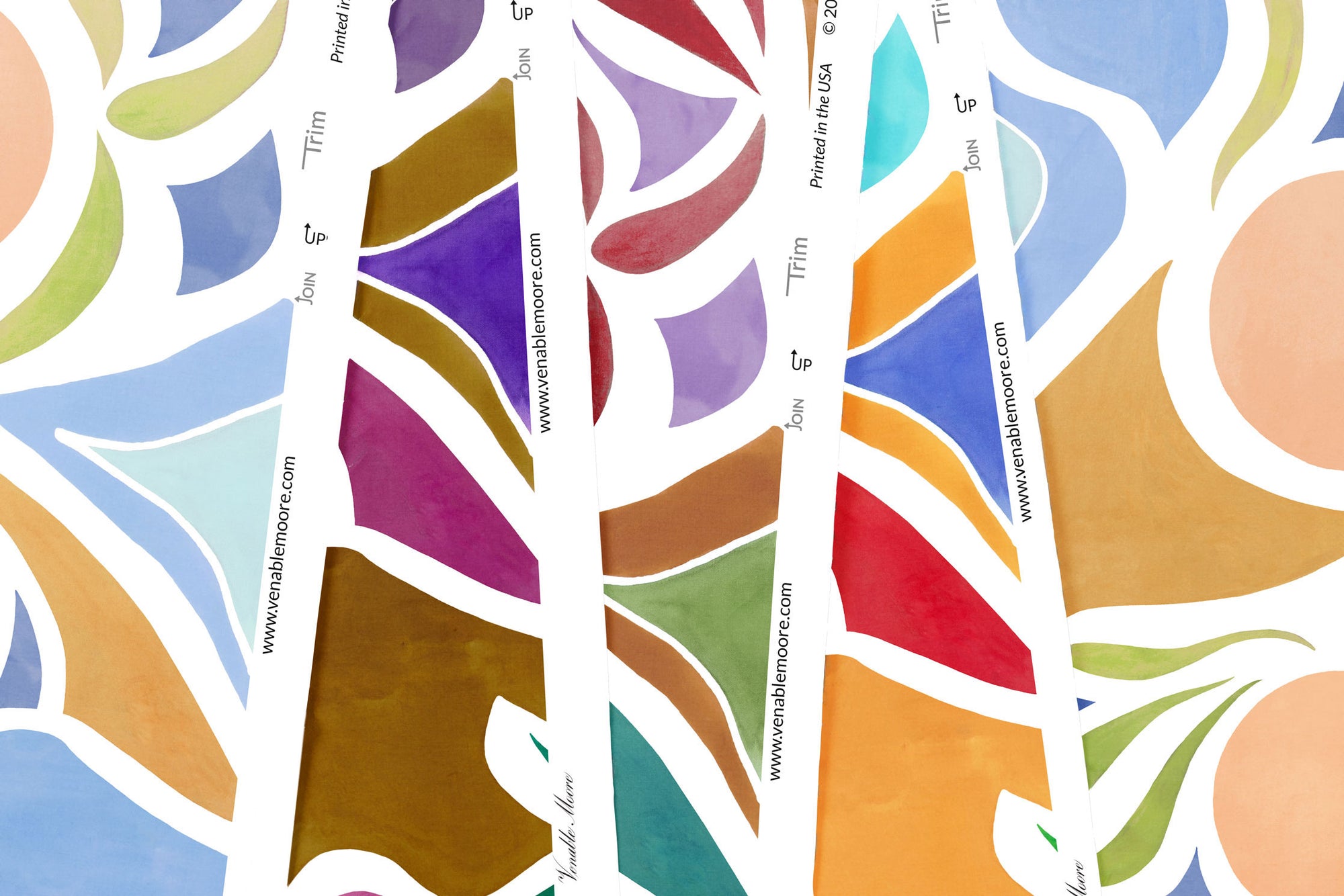 Capri floral wallpaper by Venable Moore in Peach, Orange, Damson, and Lemon