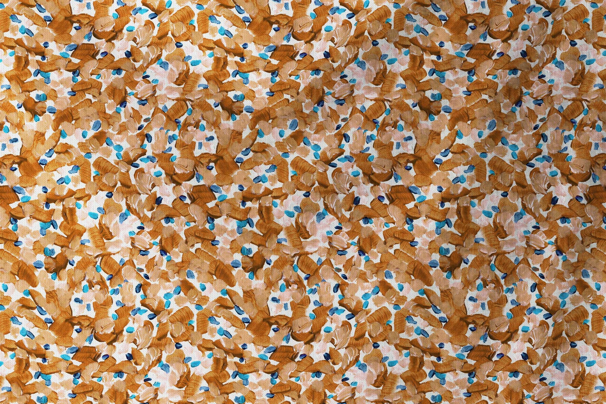 flowing venable moore 100% cotton Chintz Moderne abstract floral fabric by the yard in apricot orange, peach, blue and white sustainably made to  order by boutique independent design studio venable moore