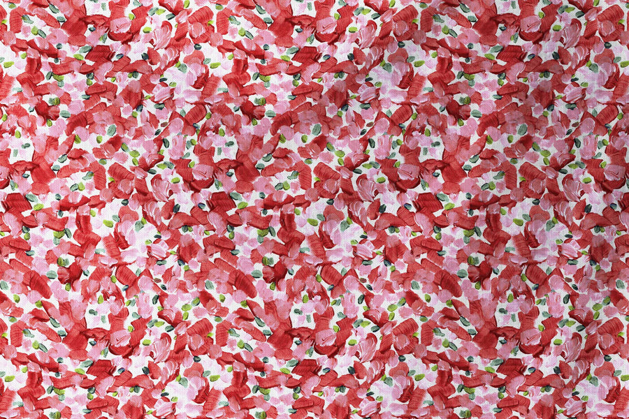 flowing venable moore 100% cotton Chintz Moderne abstract floral fabric by the yard in cherry pink, green, and white sustainably made to  order by boutique independent design studio venable moore