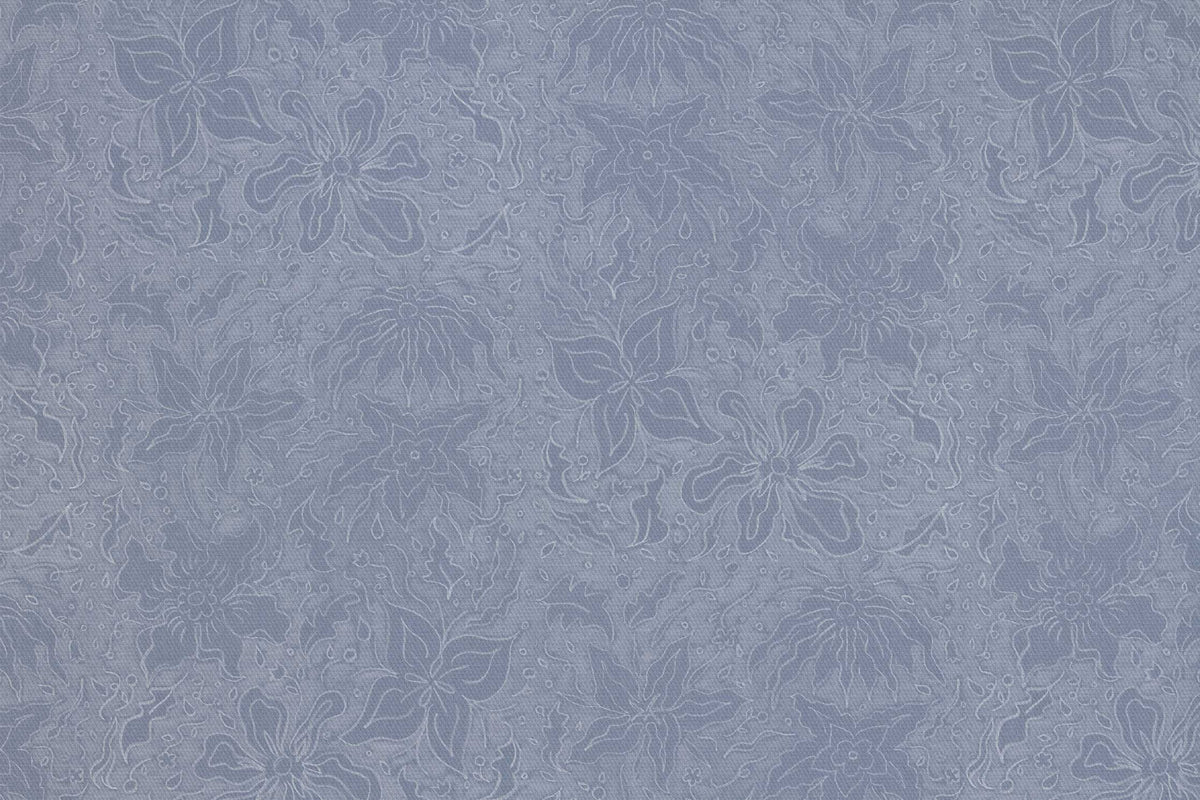 Up close of Venable Moore 100% cotton Fiori hand drawn floral fabric by the yard in flat blue