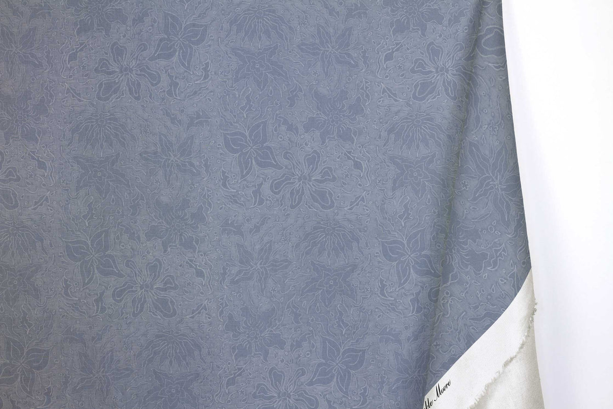 Venable Moore 100% cotton Fiori hand drawn floral fabric by the yard with long fold in flat blue