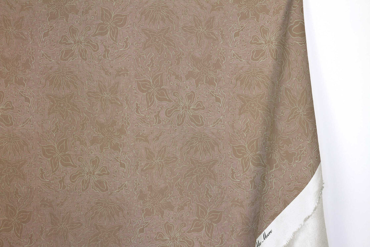 Venable Moore 100% cotton Fiori hand drawn floral fabric by the yard with long fold in neutral nude
