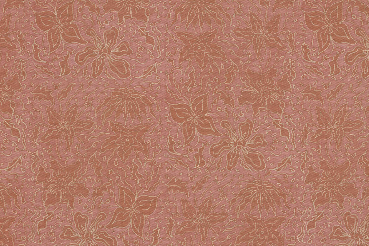 Up close of Venable Moore 100% cotton Fiori hand drawn floral fabric by the yard in passion fruit pink