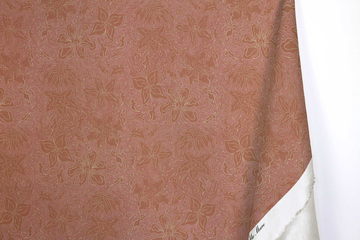 Venable Moore 100% cotton Fiori hand drawn floral fabric by the yard with long fold in passion fruit pink