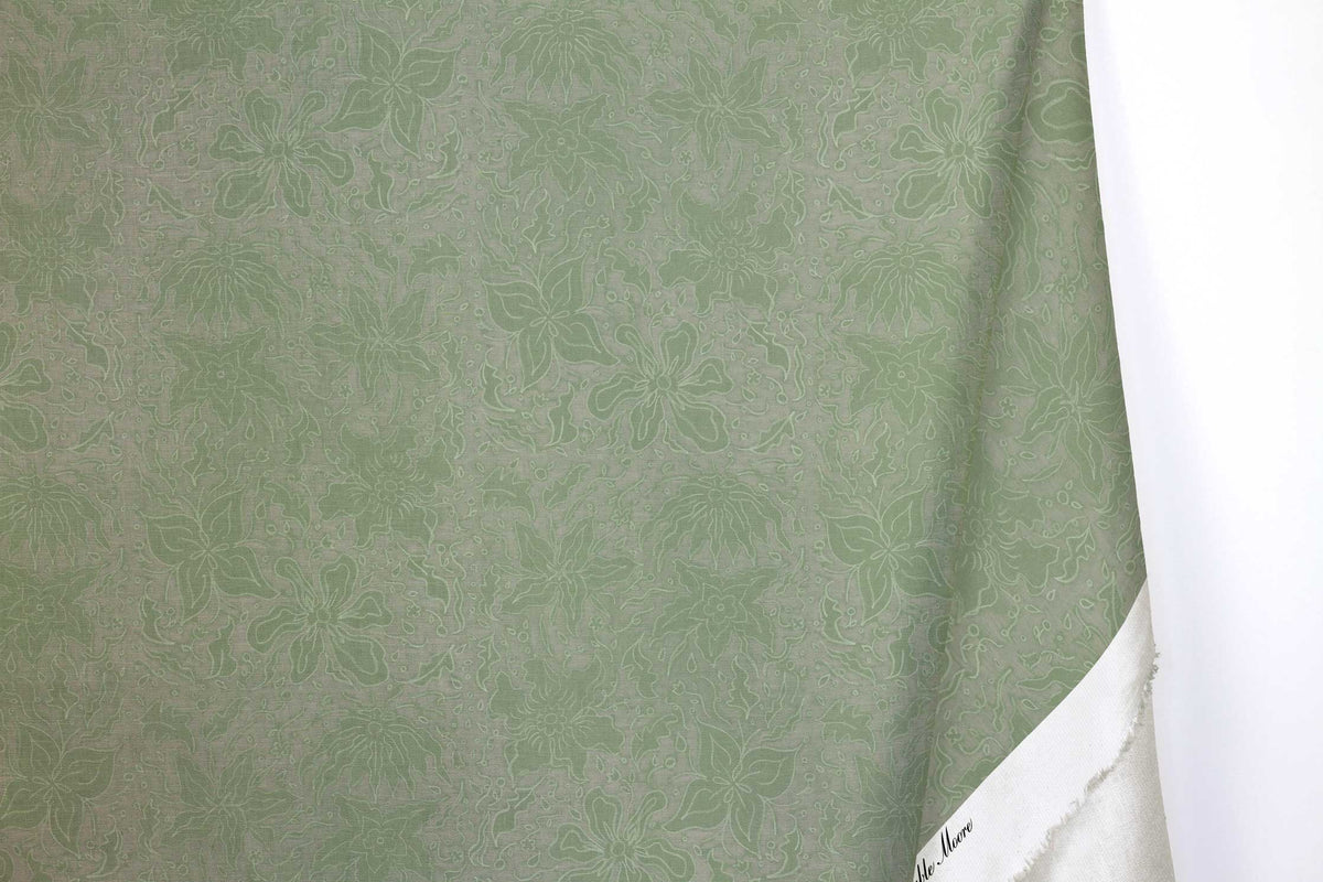 Venable Moore 100% cotton Fiori hand drawn floral fabric by the yard with long fold in seafoam green
