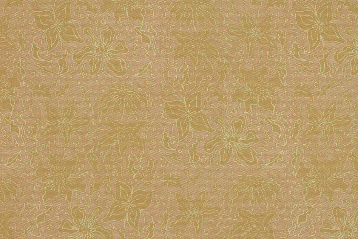 Up close of Venable Moore 100% cotton Fiori hand drawn floral fabric by the yard in sulphur yellow