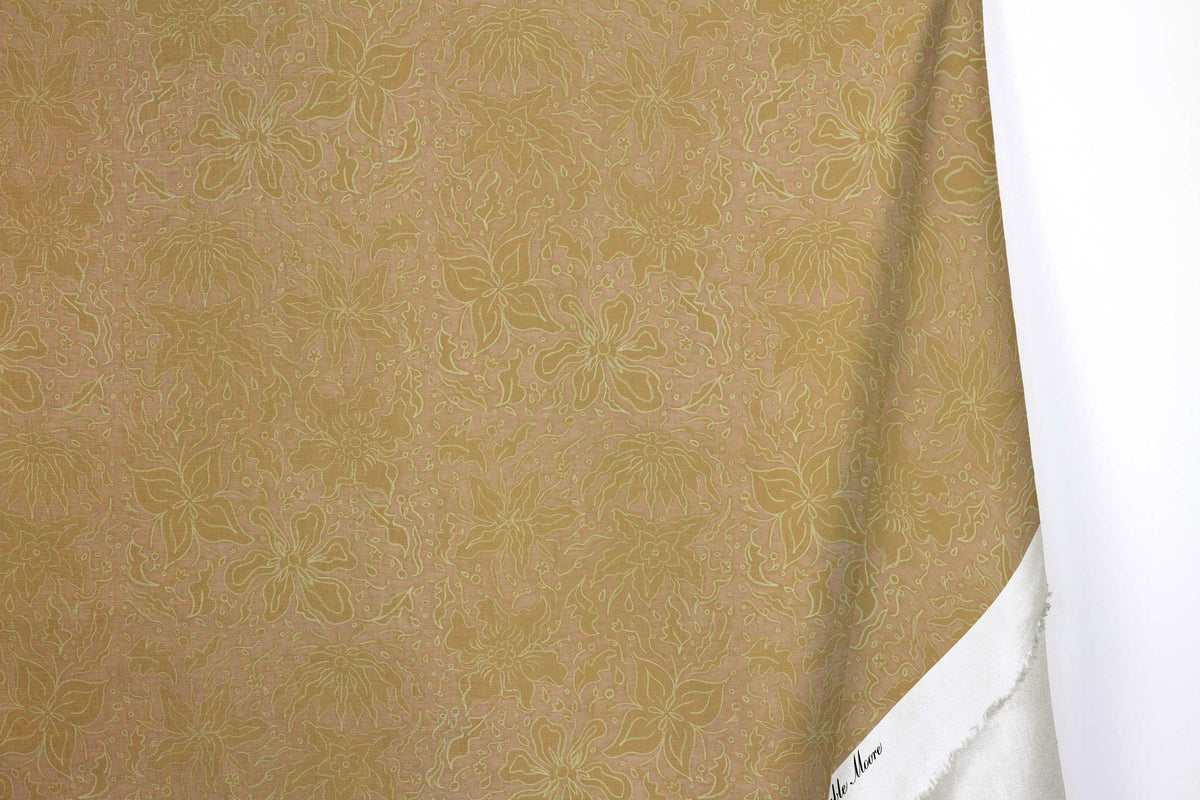 Venable Moore 100% cotton Fiori hand drawn floral fabric by the yard with long fold in sulphur yellow