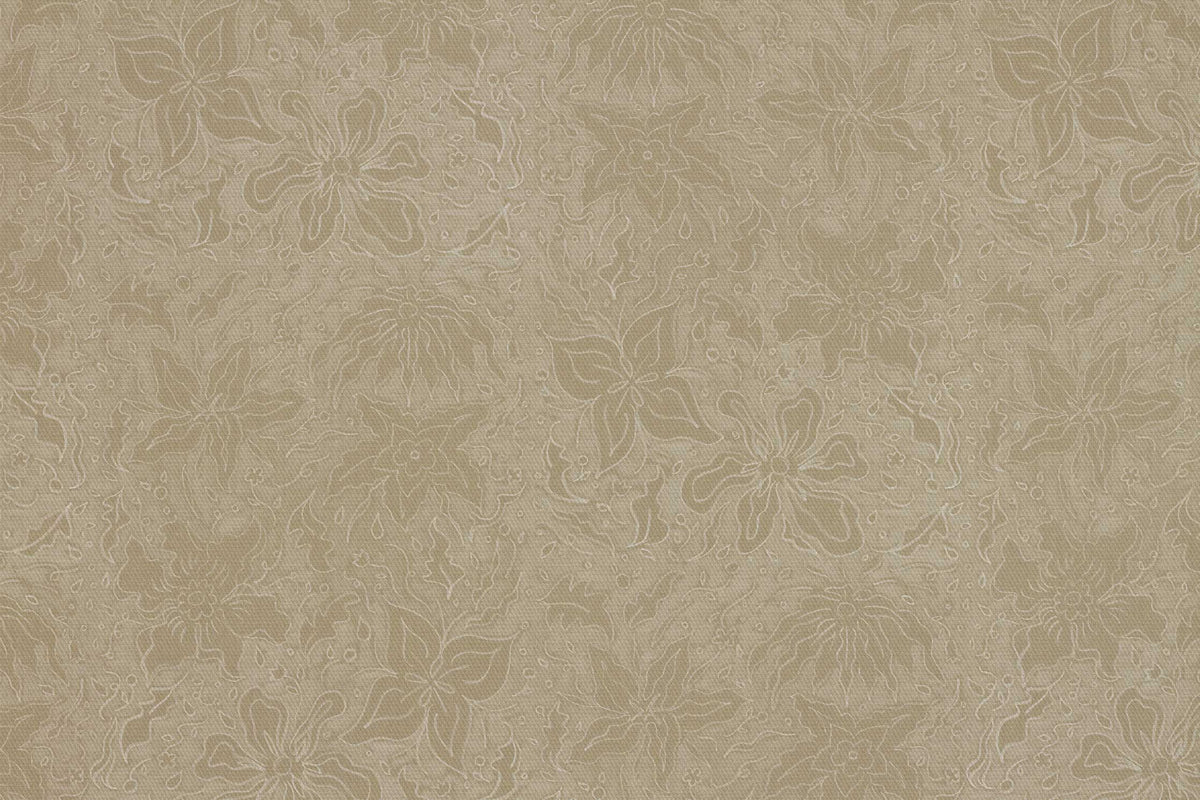 Up close of Venable Moore 100% cotton Fiori hand drawn floral fabric by the yard in neutral taupe