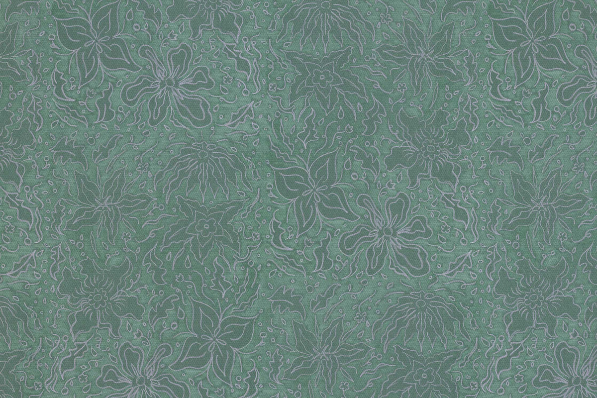 Up close of Venable Moore 100% cotton Fiori hand drawn floral fabric by the yard in teal green