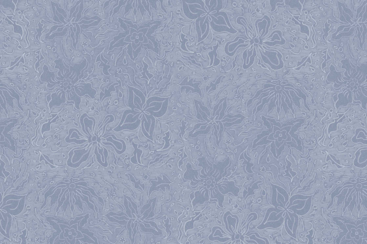Fiori hand-drawn floral wallpaper flat blue close up by Venable Moore