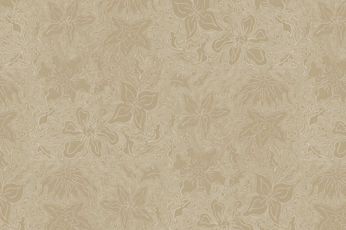 Zoomed in view of Venable Moore Fiori hand drawn floral in neutral taupe boutique made-to-order wallpaper, printed in the U.S.A. on FSC Certified Clay Coated paper