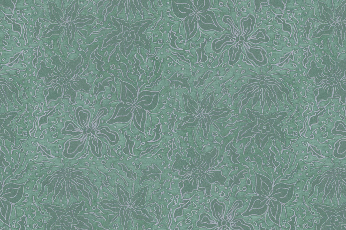 Zoomed in view of Venable Moore Fiori hand drawn floral in teal green boutique made-to-order wallpaper, printed in the U.S.A. on FSC Certified Clay Coated paper