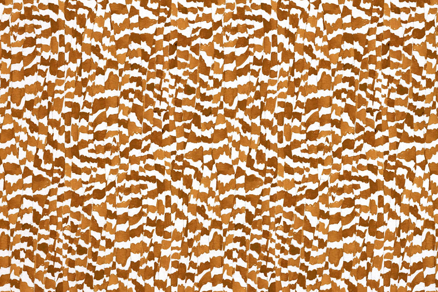 Up close of Venable Moore 100% European linen Zebra Stripe abstract animal fabric by the yard in chestnut brown