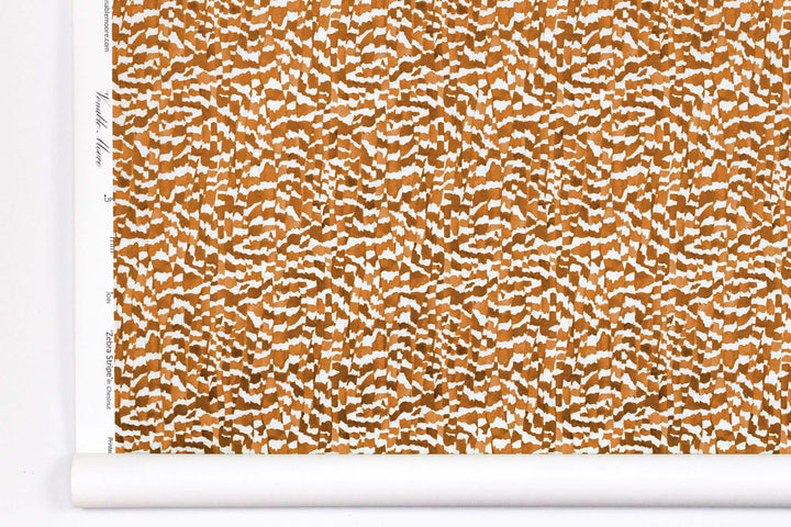 Venable Moore Zebra Stripe abstract animal in chestnut brown boutique made-to-order, printed in the U.S.A. wallpaper roll against white wall