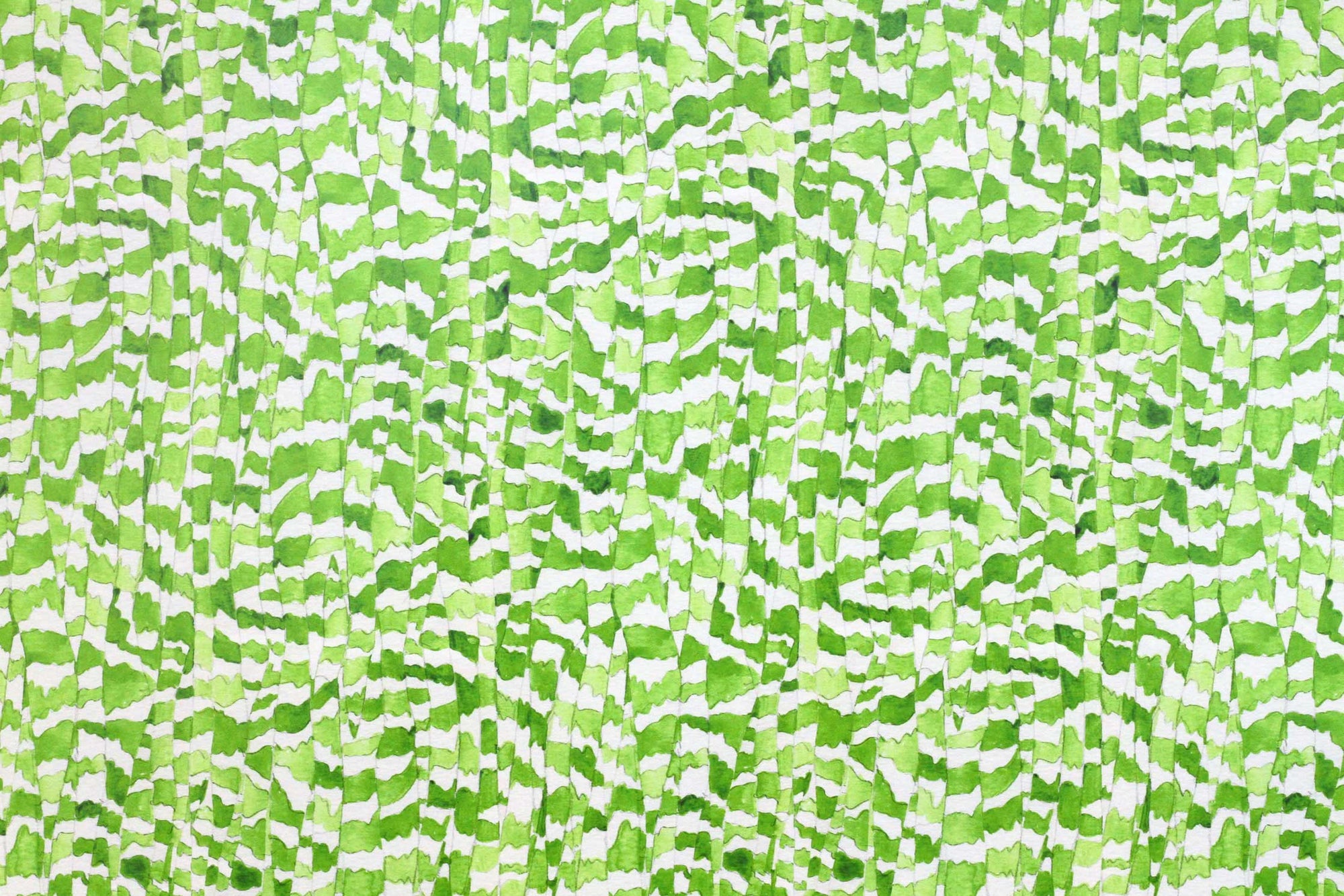 Zoomed in view of Venable Moore Zebra Stripe abstract animal in petal green made-to-order wallpaper, printed in the U.S.A. on FSC Certified Clay Coated paper
