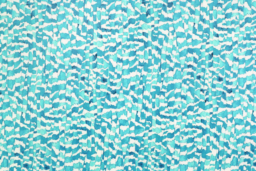 Zoomed in view of Venable Moore Zebra Stripe abstract animal in turquoise blue boutique made-to-order wallpaper, printed in the U.S.A. on FSC Certified Clay Coated paper