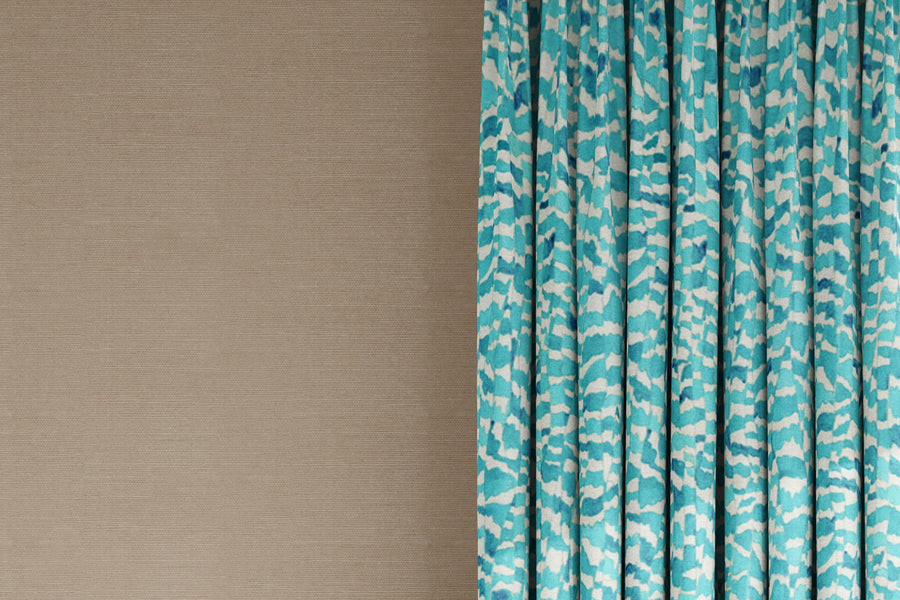 curtains in Venable Moore 100% European linen Zebra Stripe abstract animal fabric by the yard in turquoise blue