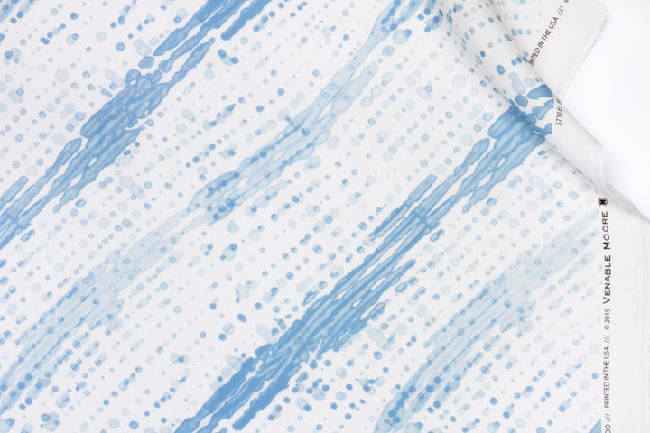 100% linen glissando shibori fabric by the yard in powder blue with top fold