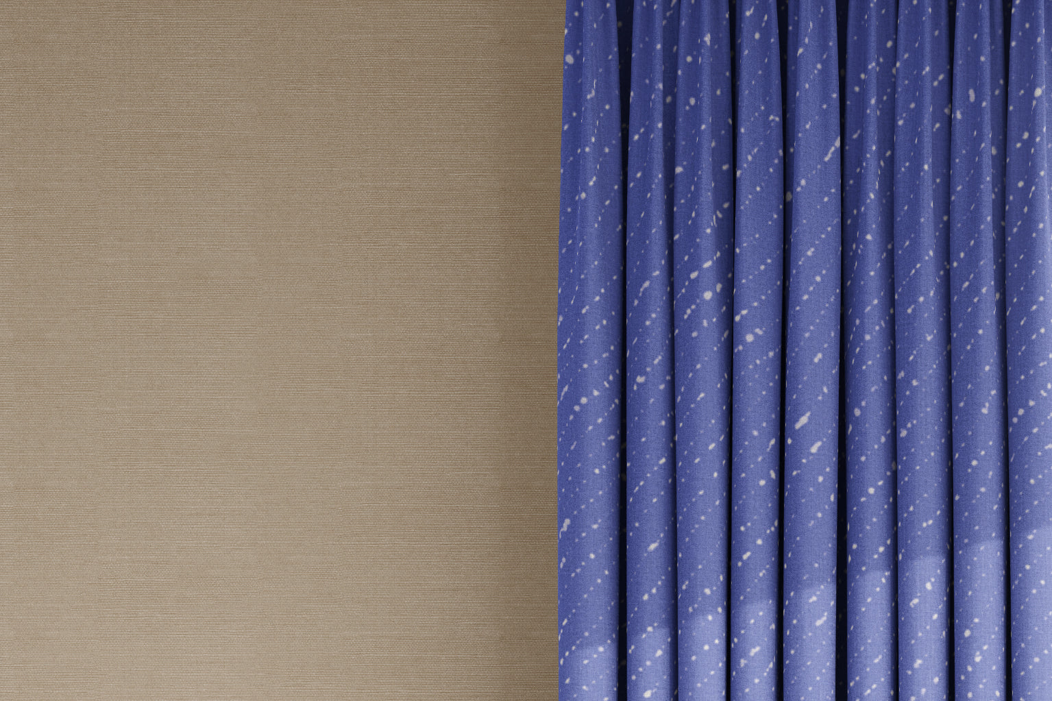 curtains in venable moore 100% european linen staccato nero shibori fabric by the yard in deep clear cornflower against grasscloth wall