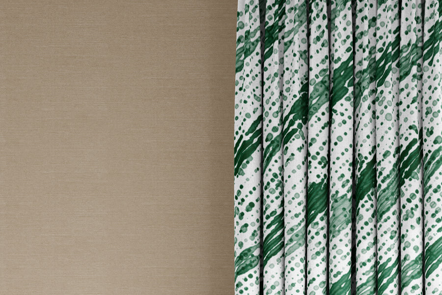 curtains in 100% linen glissando shibori fabric by the yard in emerald green