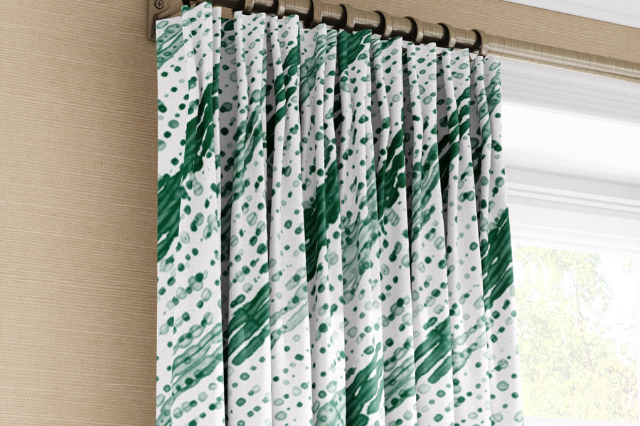 emerald green glissando shibori fine linen fabric by the yard curtains against grasscloth wall