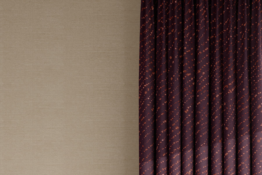 curtains in 100% linen staccato decolorato shibori fabric by the yard in plum purple