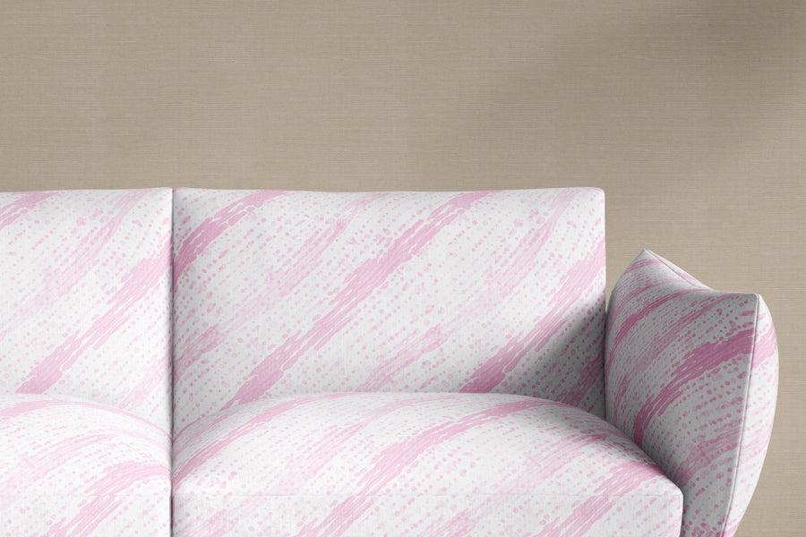 sofa upholstered in 100% linen glissando shibori fabric in posy pink