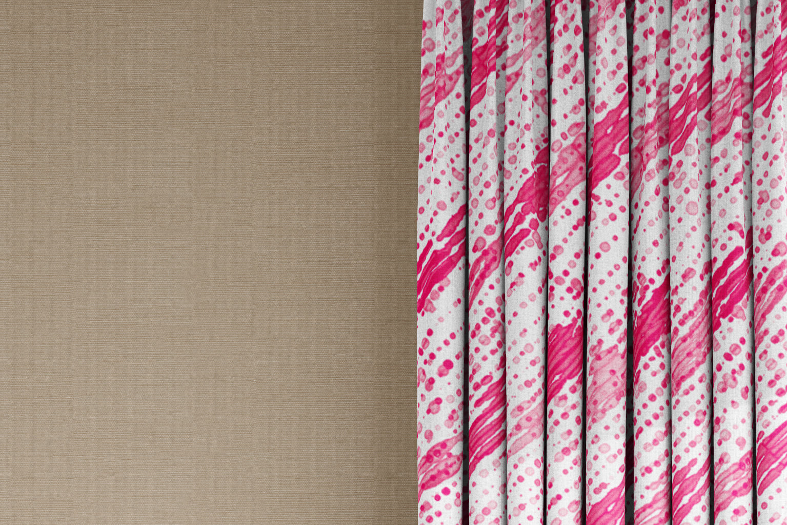 curtains in 100% linen glissando shibori fabric by the yard in strawberry pink