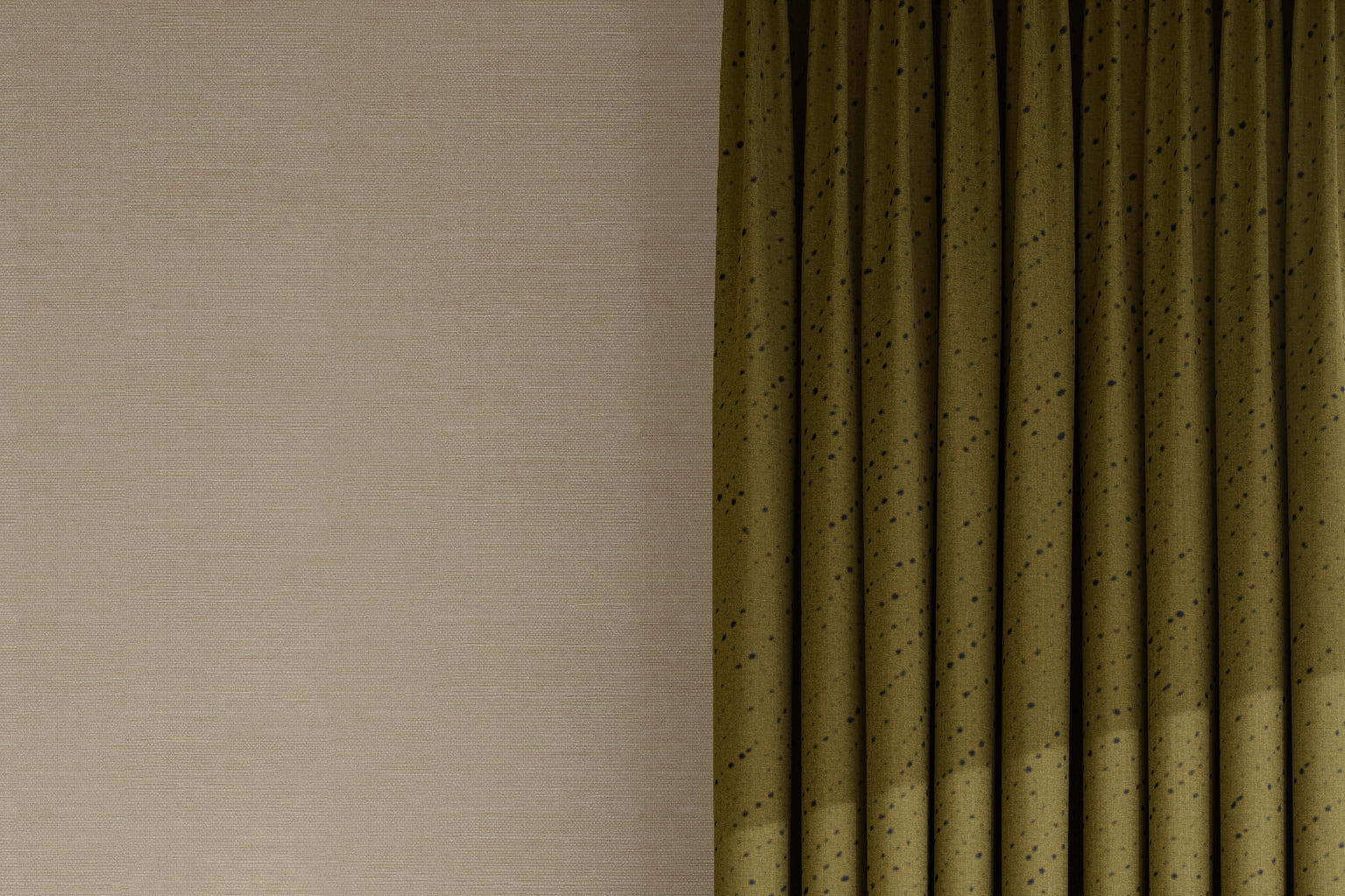 Venable Moore curtains in 100% linen staccato nero shibori fabric by the yard in moss green