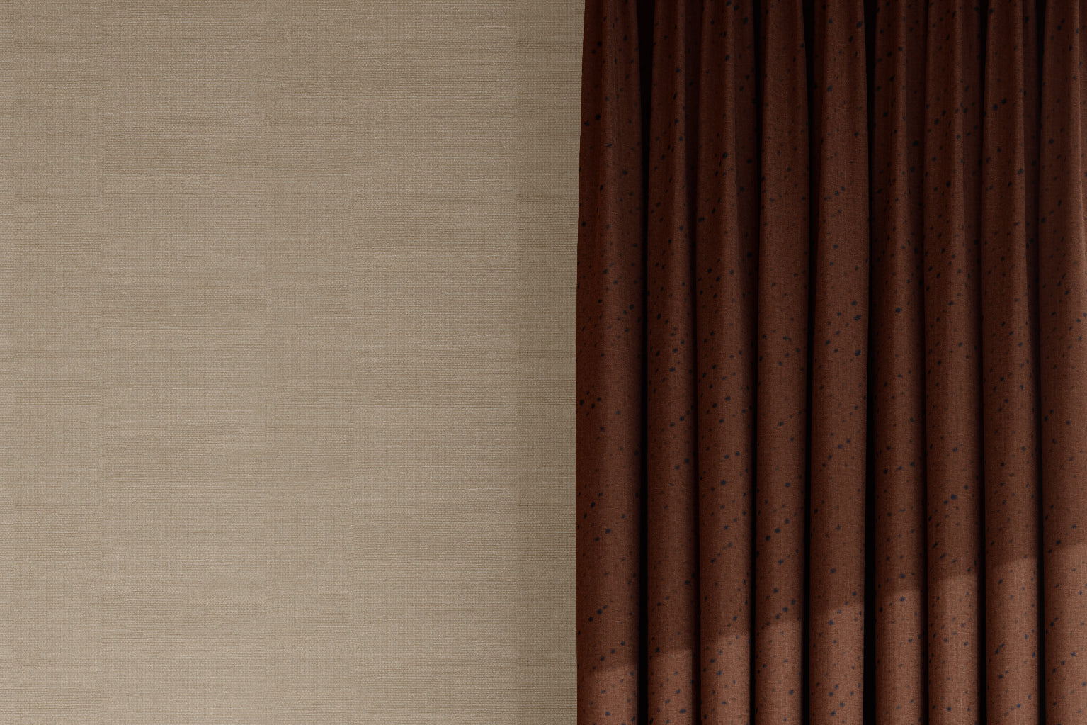 Venable Moore curtains in 100% linen staccato nero shibori fabric by the yard in russet brown
