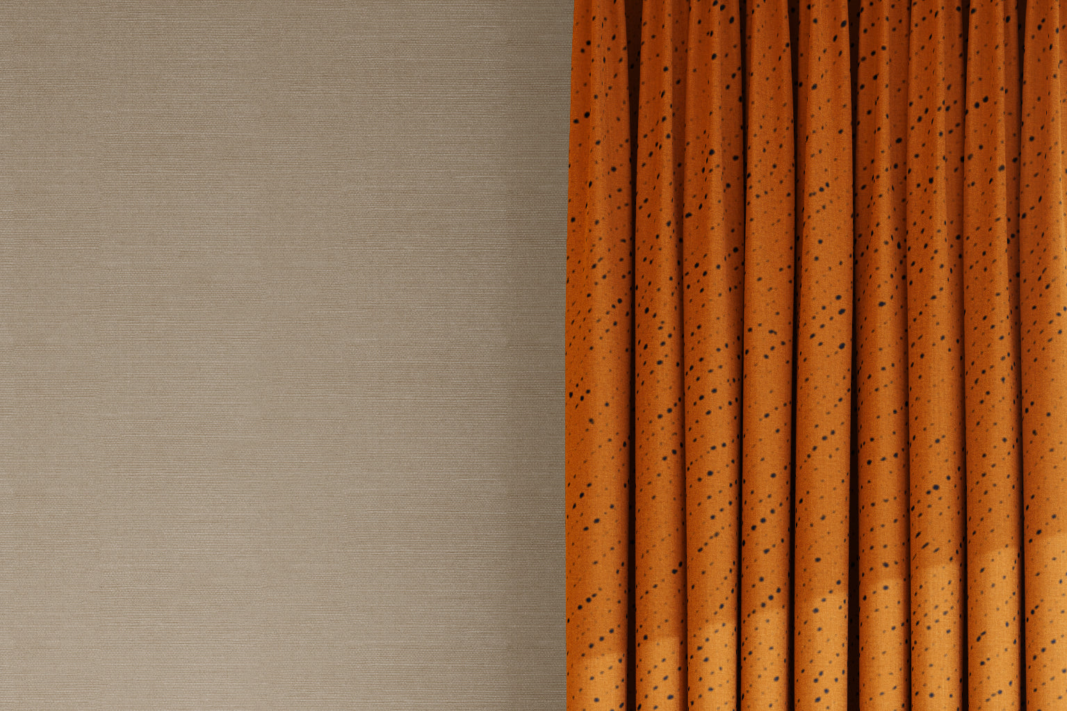 Venable Moore curtains in 100% linen staccato nero shibori fabric by the yard in marigold yellow