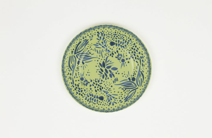 Apple Green 'Mosaic Garden' Fine China Porcelain salad/dessert Plate Hand Decorated in the USA on White Background 