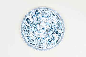 'Mosaic Garden' Porcelain Dinner Plate in Blueberry Blue on White