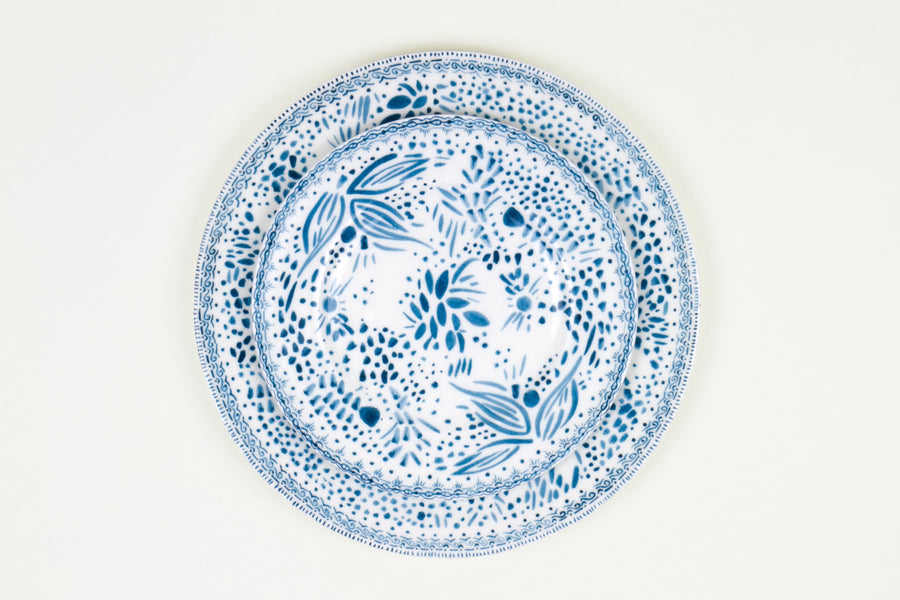  Blueberry Blue mosaic stacked dinner and salad plate fine china porcelain hand decorated in the usa on white background