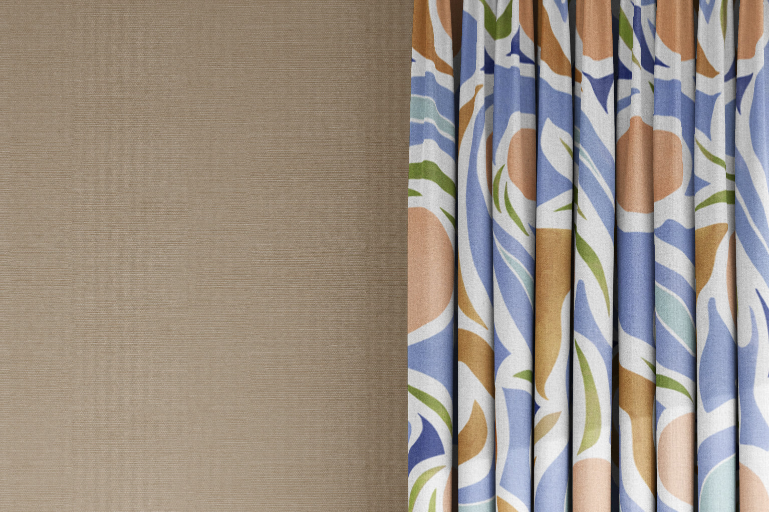 curtains in Venable Moore 100% European French linen capri fabric by the yard in Pastel Peach Pink, Blue, and Tan