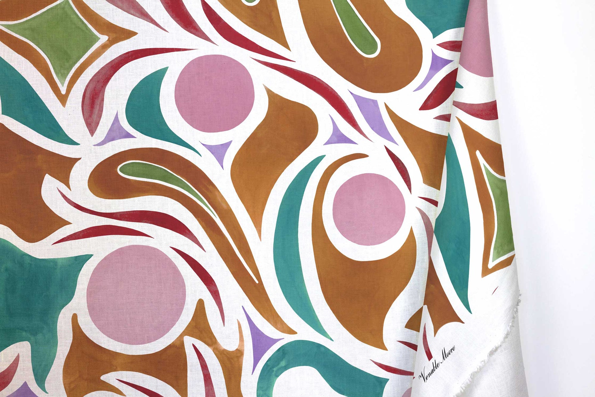 Venable Moore 100% European French linen capri  fabric by the yard with long fold in Damson Plum Purple, Brown, and Teal 