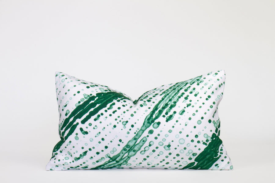 12” x 20” 100% linen reversible glissando shibori pillow in emerald green
